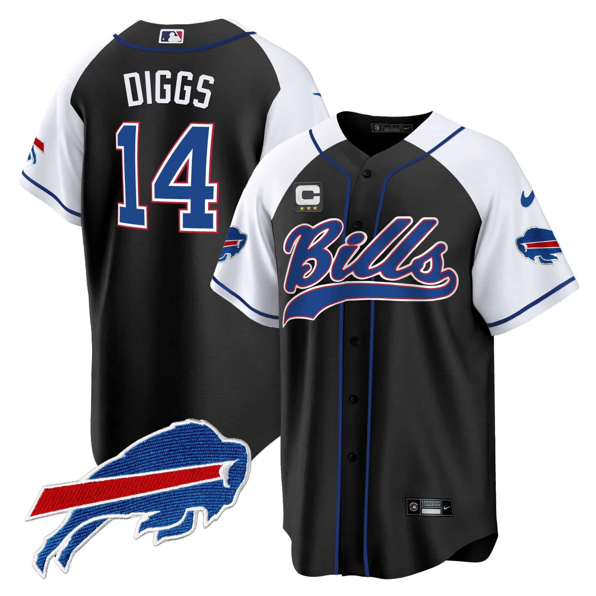Men Buffalo Bills #14 Diggs Black 2024 Nike Baseball Game NFL Jersey style 1